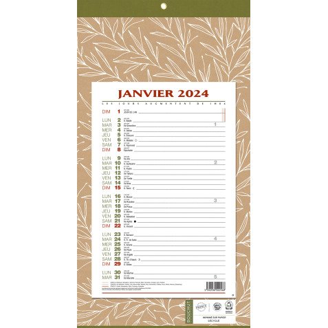 Bloc mensuel à feuillets Millésimé 2024 - Natura - 19 x 36 cm