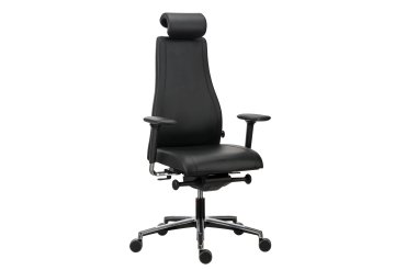 Fauteuil de bureau Victoria cuir - avec accoudoirs, appui-tête et soutien lombaire - Mécanisme Synchrone - Pied noir