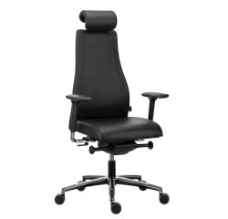 Bureaustoel Victoria leer - met armleuningen, hoofdsteun en lendensteun - Synchroon mechanisme - Zwart onderstel