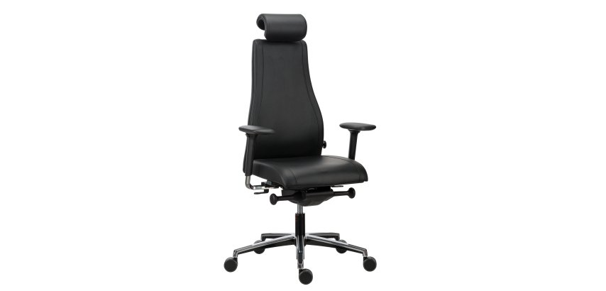 Office chair Victoria leather - with armrests, headrest, and lumbar support - Synchronous Mechanism - Black base