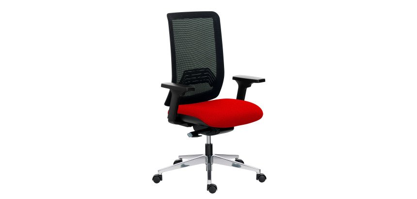 Chaise de bureau IMAX dossier maille, tissu non feu, avec ou sans accoudoirs, mécanisme synchrone, pieds aluminium