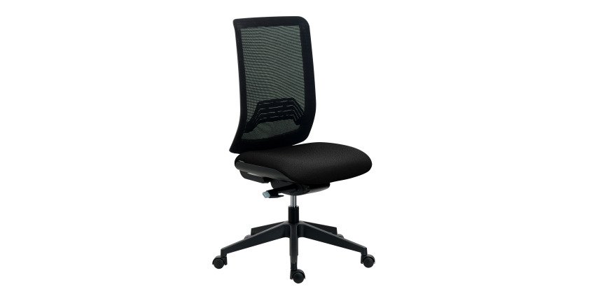 Chaise de bureau IMAX dossier maille, assise tissu non feu, avec ou sans accoudoirs, mécanisme synchrone auto régulé, pied noir