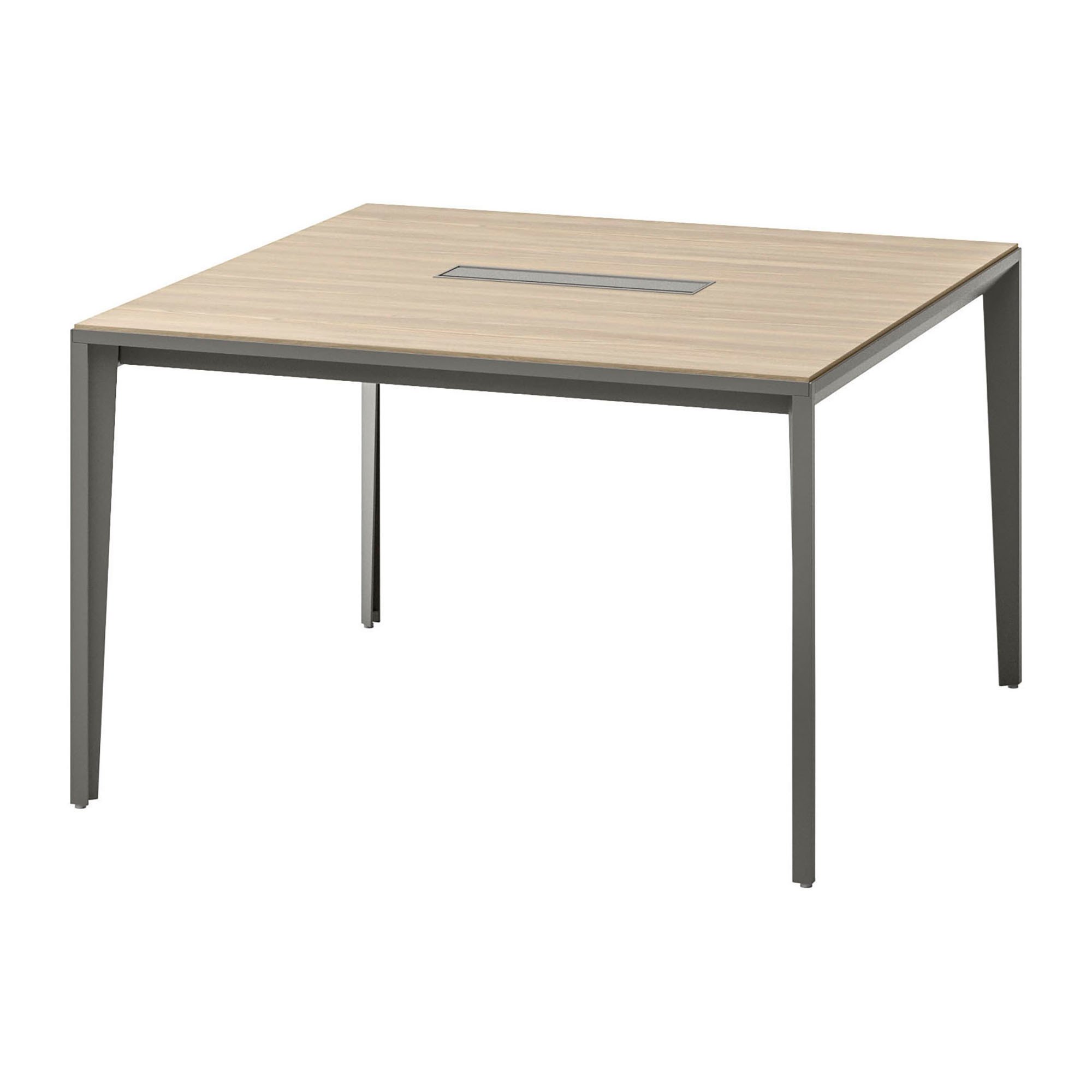 Square Opal table W 120 x D 120 cm with top access and elm groove grey shadow leg