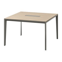 Table carrée Opale L 120 x P 120 cm avec top access et goulotte orme pied gris ombre