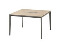 Vierkante tafel Opale L 120 x D 120 cm met top access en kabelgoot, werkblad essenhout en voet in schaduwgrijs