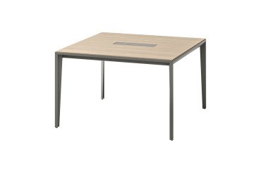 Table carrée Opale L 120 x P 120 cm avec top access et goulotte orme pied gris ombre