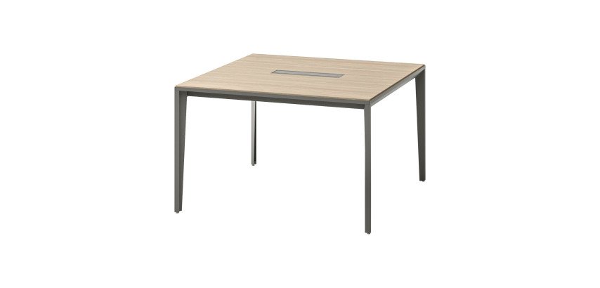 Table carrée Opale L 120 x P 120 cm avec top access et goulotte orme pied gris ombre