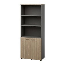 Bibliothèque haute Opale l86 x h216 cm corps anthracite portes battantes basses orme