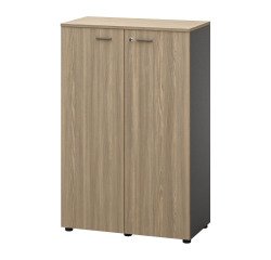 Kast halfhoog Opal L 86 x H 133 cm, antracietgrijs lichaam en klapdeuren in essenhout