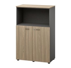 Mid-height Opale bookcase 86 x 133 cm anthracite body low swing doors elm