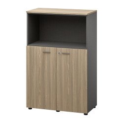 Halfhoge boekenkast Opale l86 x h133 cm behuizing in antraciet - lage deuren in essenhout