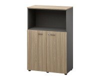 Halfhoge boekenkast Opale l86 x h133 cm behuizing in antraciet - lage deuren in essenhout