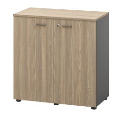 Lage kast Opale L 86 x H 88 cm antraciet lichaam en klapdeuren in essenhout