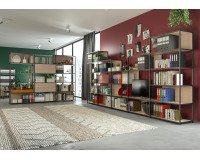 Doe modular bookcase, 90 x 44 cm, 4 shelves in two-material metal and melamine, with 2 end sides