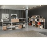 Doe modular bookcase, 90 x 44 cm, 4 shelves in two-material metal and melamine, with 2 end sides