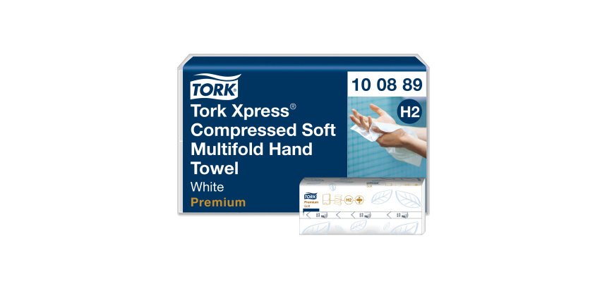 Essuie-mains pliés Tork H2 compressés Tork Xpress doux Premium - Sachet de 2700