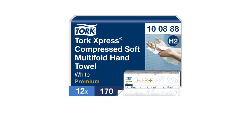 Essuie-mains pliés Tork H2 compressés Tork Xpress doux Premium - Sachet de 2040
