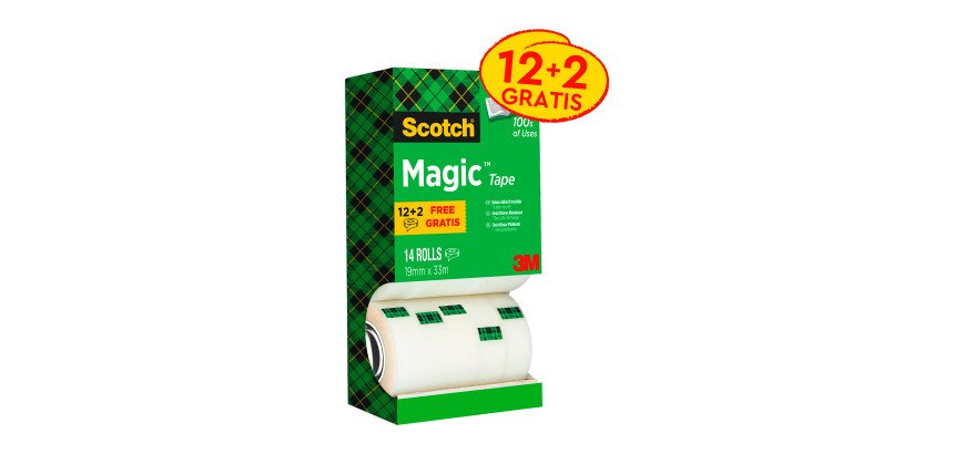 Confezione convenienza 12+2 omaggio Nastro adesivo Scotch Magic 810 19 mm x 33 m trasparente
