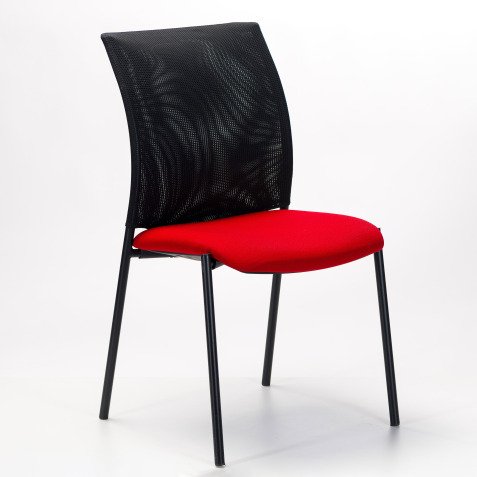 Chaise visiteur dossier maille assise tissu rouge - reconditionné