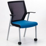 Fauteuil polyvalent dossier maille assise tissu bleu avec accoudoirs fixes - reconditionné