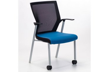 Fauteuil polyvalent dossier maille assise tissu bleu avec accoudoirs fixes - reconditionné