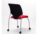Chaise visiteur à roulettes dossier maille assise tissu rouge - reconditionné