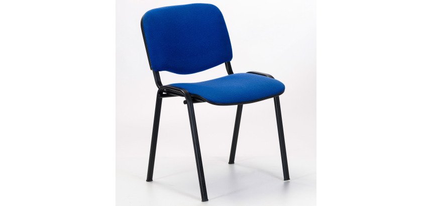 Chaise de Conférence dossier et assise tissu bleu pieds noir - reconditionné