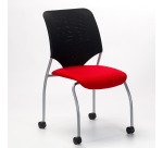Chaise visiteur à roulettes dossier maille assise tissu rouge - reconditionné