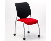 Chaise visiteur à roulettes dossier maille assise tissu rouge - reconditionné