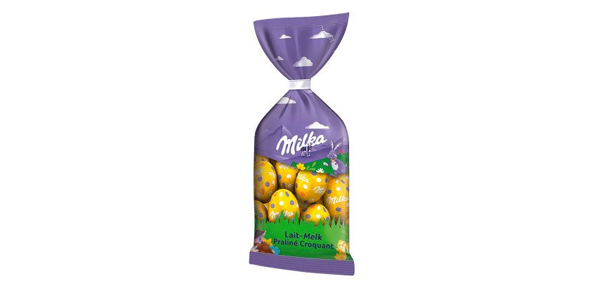 Milka œufs de Pâques en chocolat au lait praliné croquant- sachet de 100 g