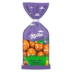 Milka œufs de Pâques en chocolat blanc praliné - Sachet de 100 g