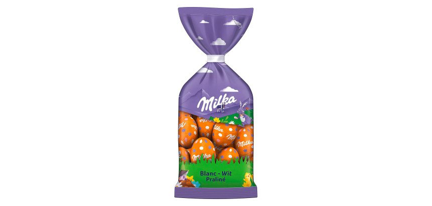 Milka œufs de Pâques en chocolat blanc praliné - Sachet de 100 g