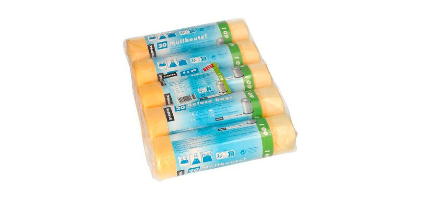 Sac poubelle HDPE à liens coulissants, 60 litres