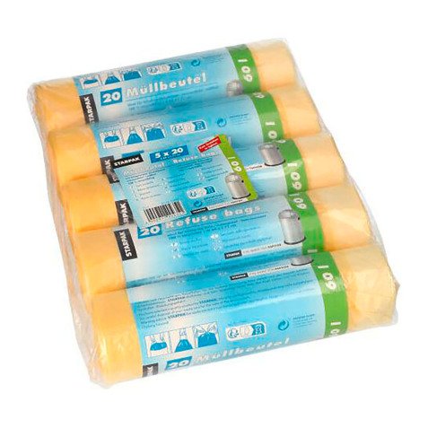 Sac poubelle HDPE à liens coulissants, 60 litres