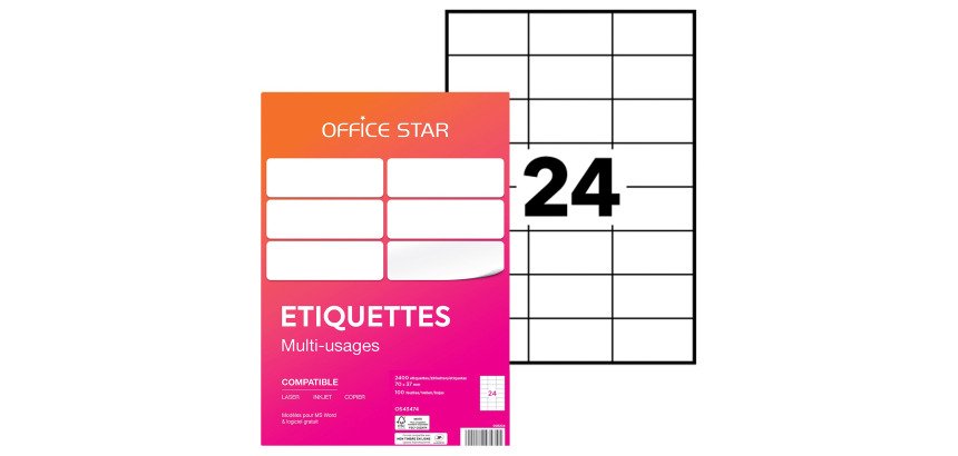 Étiquette multi-usages 70 x 37 mm Avery Office Star blanche - Boîte de 2400