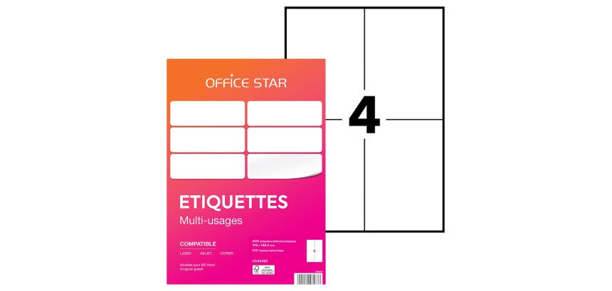 Étiquette multi-usages 105 x 148,5 mm Avery Office Star blanche - Boîte de 400
