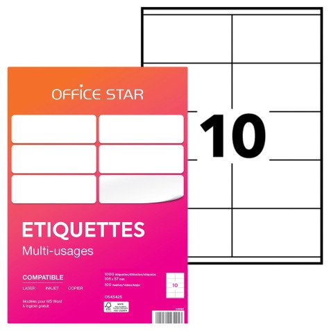 Étiquette multi-usages 105 x 57 mm Avery Office Star blanche - Boîte de 1000