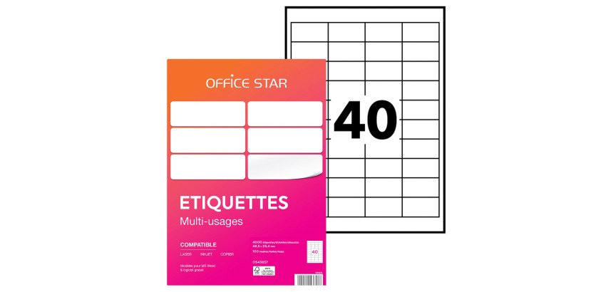 Étiquette multi-usages 48,5 x 25,4 mm Avery Office Star blanche - Boîte de 4000