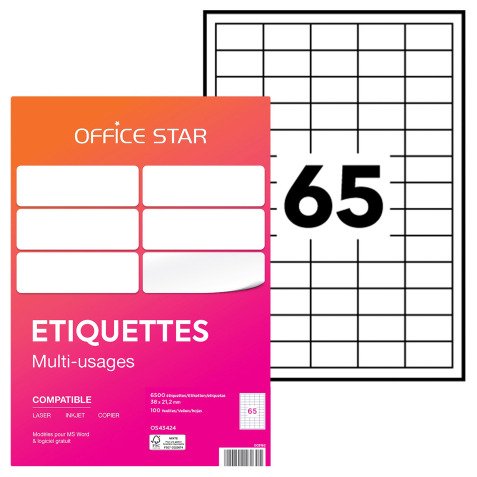 Étiquette multi-usages 38 x 21,2 mm Avery Office Star blanche - Boîte de 6500