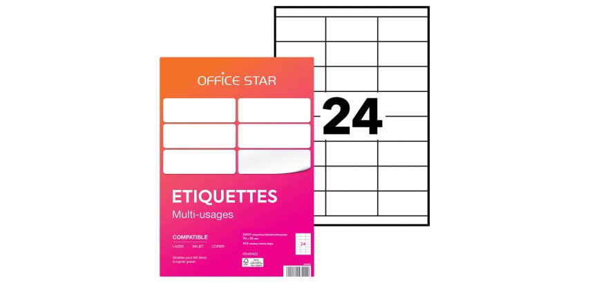 Étiquette multi-usages 70 x 35 mm Avery Office Star blanche - Boîte de 2400