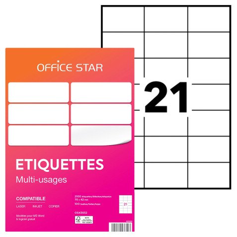 Étiquette multi-usages 70 x 42 mm Avery Office Star blanche - Boîte de 2100