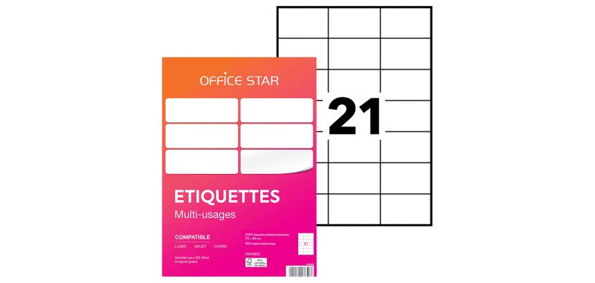Étiquette multi-usages 70 x 42 mm Avery Office Star blanche - Boîte de 2100