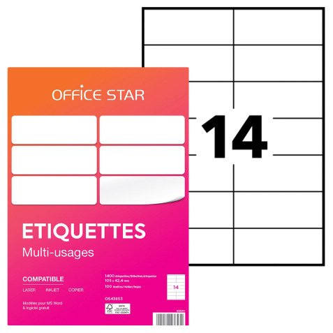 Étiquette multi-usages 105 x 42,4 mm Avery Office Star blanche - Boîte de 1400