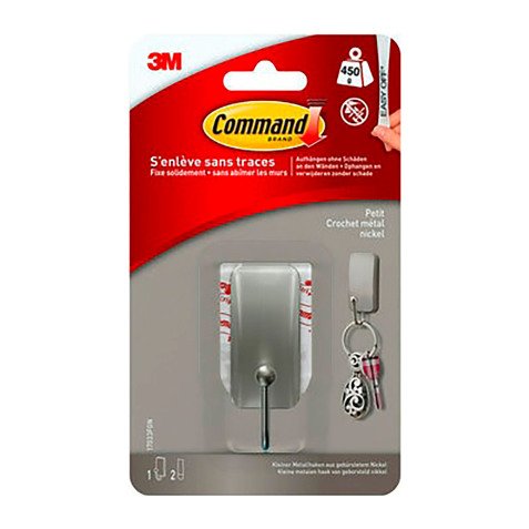 Crochet adhésif métal gris Command 3M jusqu'à 450 g