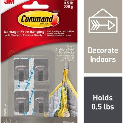 Crochet adhésif métal gris Command 3M jusqu'à 225 g - Lot de 4