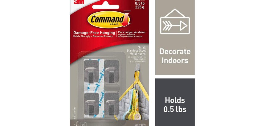 Crochet adhésif métal gris Command 3M jusqu'à 225 g - Lot de 4