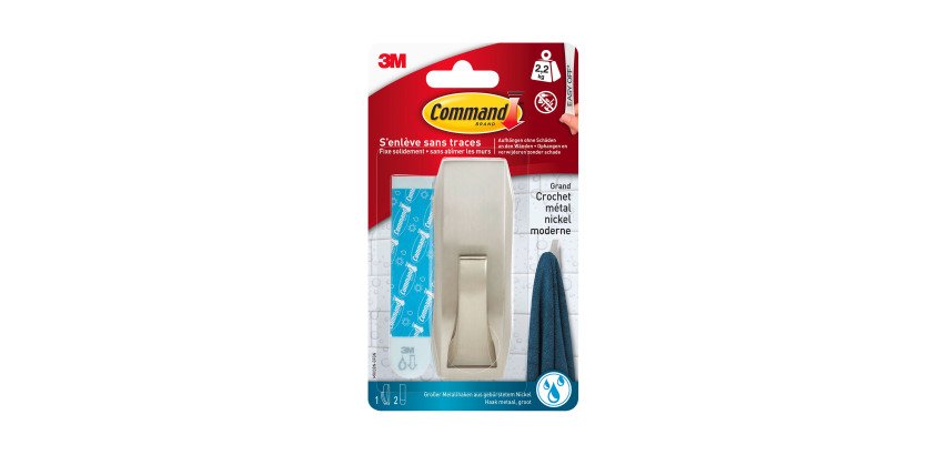 Crochet adhésif métal gris Command 3M jusqu'à 2,2 kg