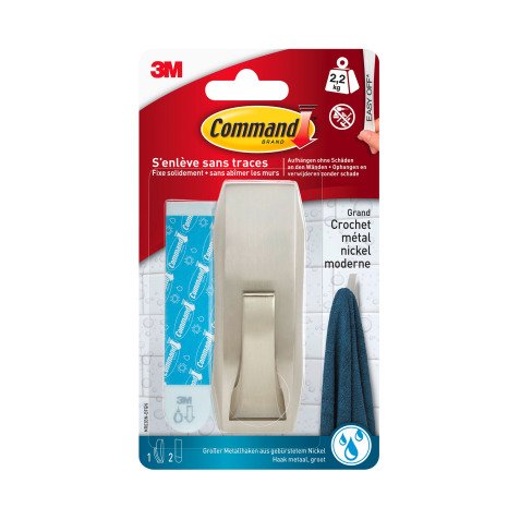 Crochet adhésif métal gris Command 3M jusqu'à 2,2 kg