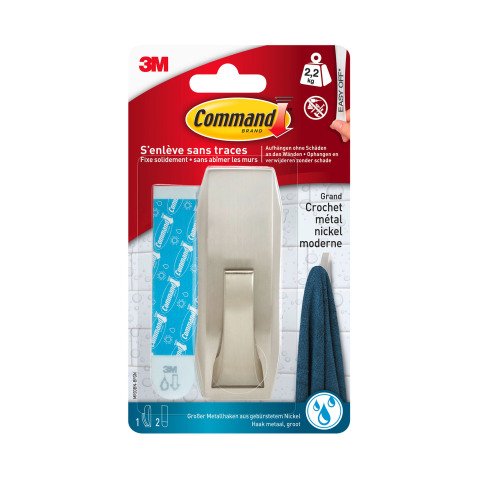 Gancho metálico adhesivo gris 3M Command de hasta 2,2 kg