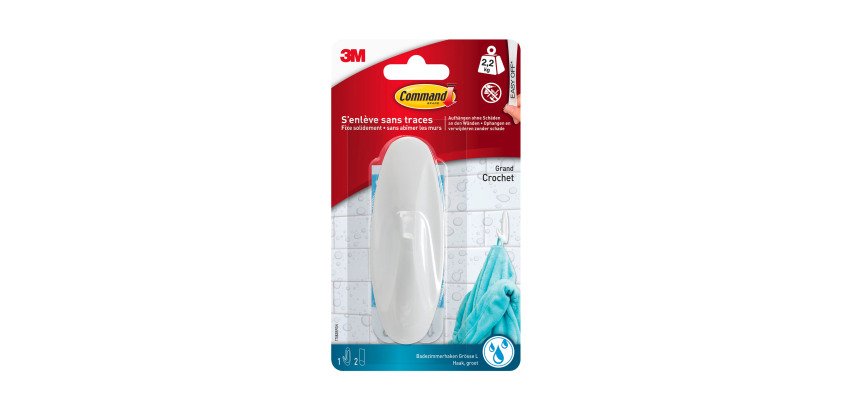 Crochet adhésif plastique blanc Command 3M jusqu'à 2,2 kg